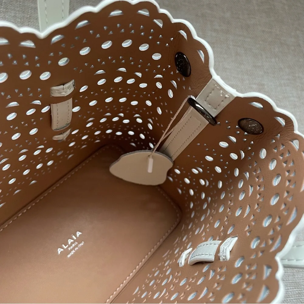 Alaïa White Laser-Cut Scalloped Leather Tote